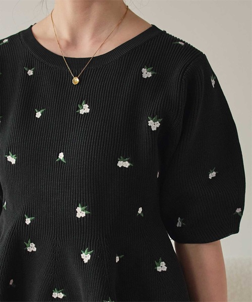ニット セーター フラワー刺繍ペプラムニットトップス レディース | titivate | 11