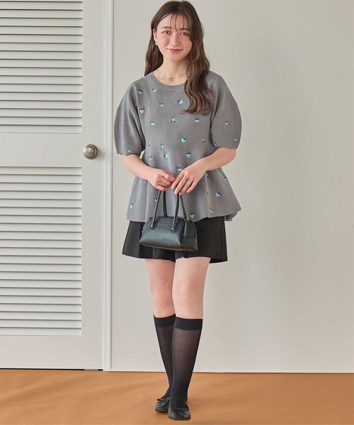 ニット セーター フラワー刺繍ペプラムニットトップス レディース | titivate | 13