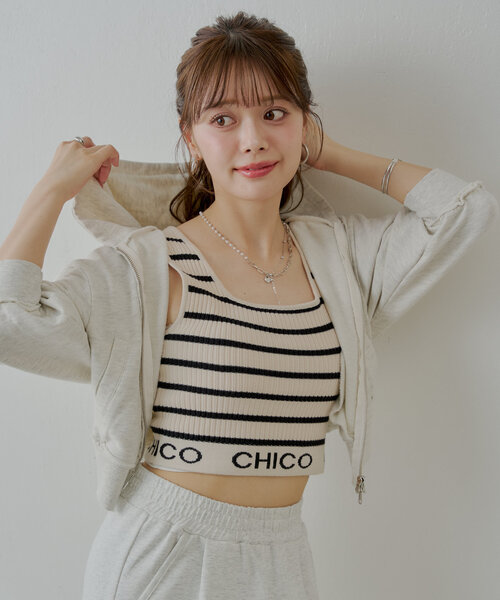 シルバー ノースリーブ クロップドタンクトップ Chico タンクトップ ノースリーブ 「WEB限定/REVIVAL」裾ロゴ