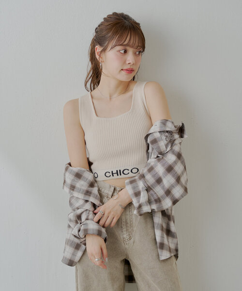 シルバー ノースリーブ クロップドタンクトップ Chico タンクトップ ノースリーブ 「WEB限定/REVIVAL」裾ロゴ