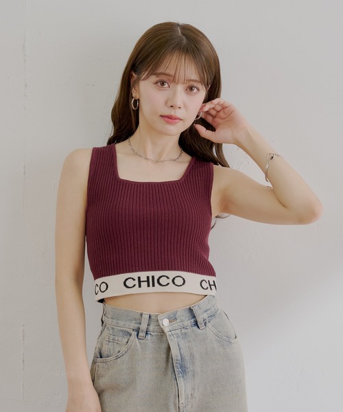 ノースリーブ　タンクトップ　クロップド丈 Chico タンクトップ ノースリーブ 「WEB限定/REVIVAL」裾ロゴ