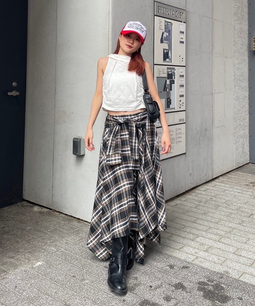 アクレントスカート ACLENT スカート アシンメトリーチェックロングスカート