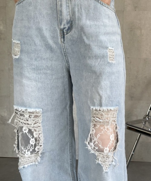 ジーンズ デニム デニムパンツ ダメージレースデニムパンツ レディース | LACーVERT | 06