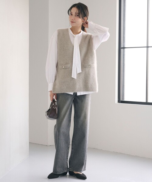 タグ付新品☆ボウタイ付きリラックスブラウス☆ラベルエチュード☆グレー LA BELLE ETUDE（ラベルエチュード）の「ボウタイ付きリラックス