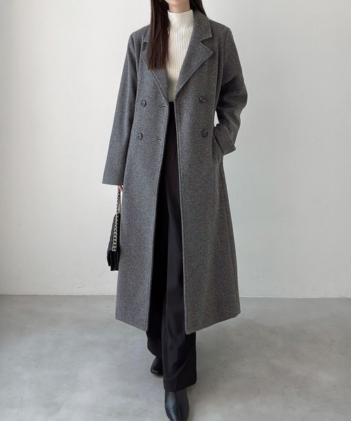 美品 ボブ チェスターコート ダブルブレスト シルバーボタン ネイビー XL相当 チェスターコート レディース 秋冬 ロング丈 ダブルボタン ポケット