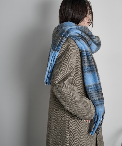 THE Yon マフラー ストール タータンチェック大判フリンジマフラー