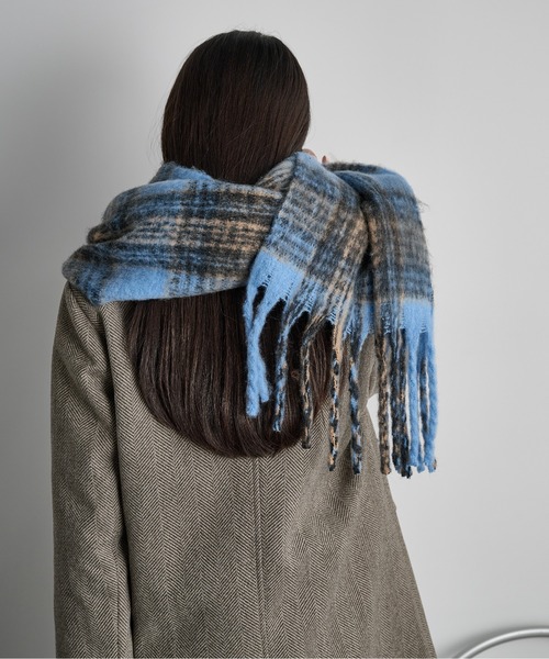 THE Yon マフラー ストール タータンチェック大判フリンジマフラー