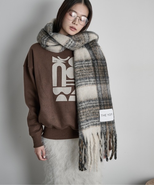 THE Yon マフラー ストール タータンチェック大判フリンジマフラー