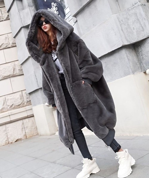 コート アウター 「CANVAS＋」中綿キルティングフェイクファーロング