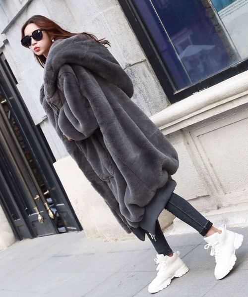 コート アウター 「CANVAS＋」中綿キルティングフェイクファーロング