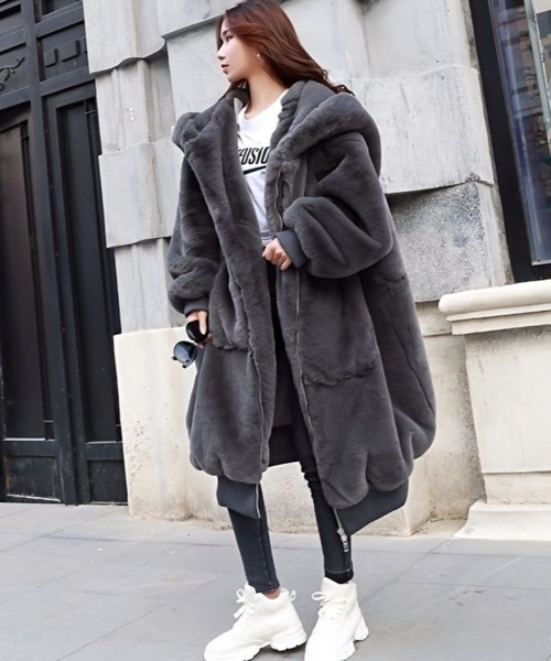 コート アウター 「CANVAS＋」中綿キルティングフェイクファーロング