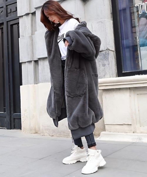 コート アウター 「CANVAS＋」中綿キルティングフェイクファーロング