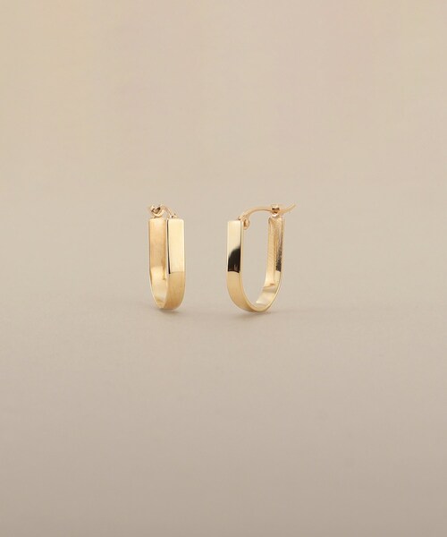 COCOSHNIK（ココシュニック） ピアス K10平打ち楕円 フープピアス 