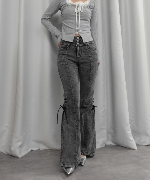Lots of Love ジーンズ デニム デニムパンツ ハイウエストレースアップ