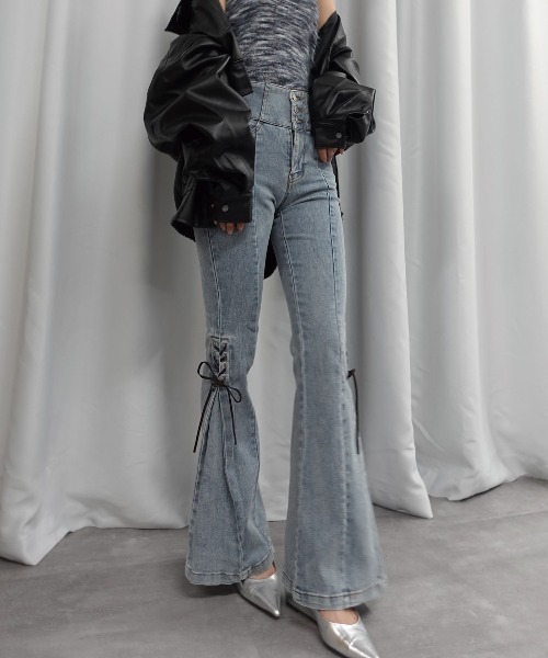 Lots of Love ジーンズ デニム デニムパンツ ハイウエストレースアップ