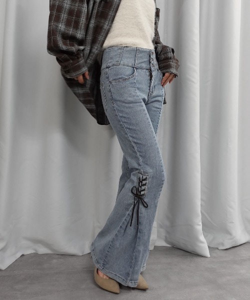 Lots of Love ジーンズ デニム デニムパンツ ハイウエストレースアップ