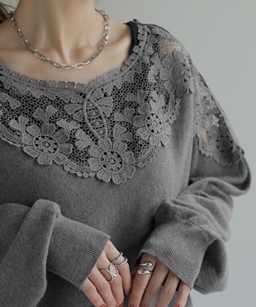 「HUG.U」 長袖ニット FREE グレー レディース_画像6