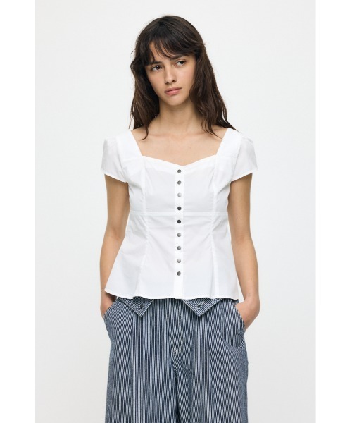 MOUSSY（マウジー） ブラウス シャツ 半袖 BUTTON UP FITTED ブラウス