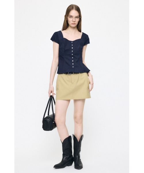 MOUSSY（マウジー） ブラウス シャツ 半袖 BUTTON UP FITTED ブラウス