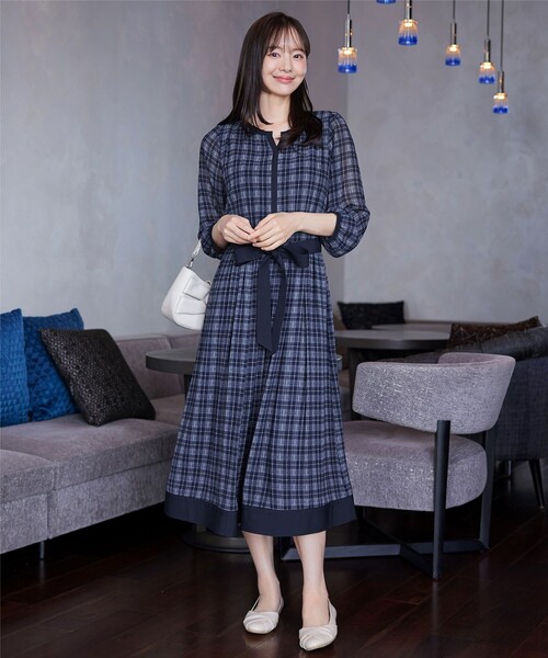 「Tiaclasse」 7分袖ワンピース XX-LARGE オフホワイト レディース_画像3