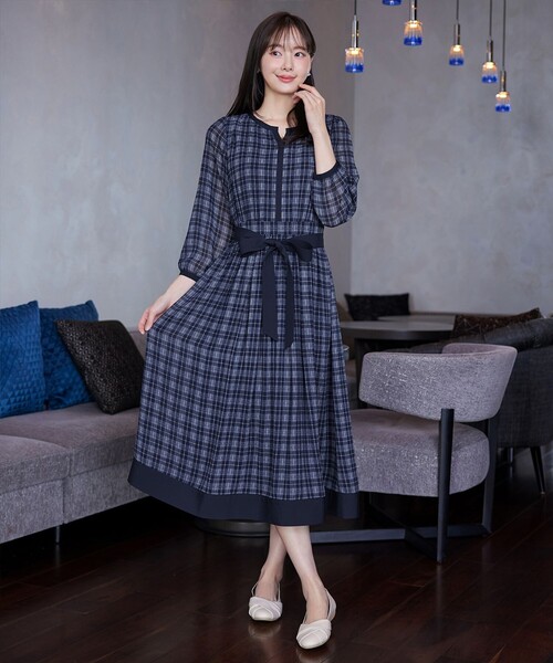 「Tiaclasse」 7分袖ワンピース XX-LARGE オフホワイト レディース_画像8