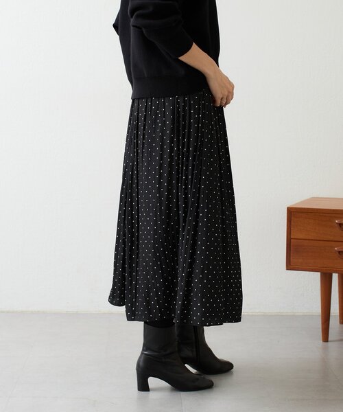 BEARDSLEY ビアズリー シワシフォンギャザーパンツ ドット 黒 BEARDSLEY（ビアズリー） ワイドパンツ パンツ ドットシワシフォン
