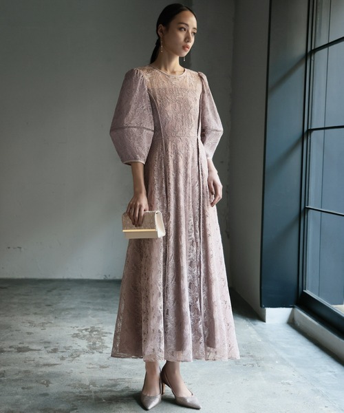 LEJA-チェック刺繍スパンコールチュール素材袖リボンパフスリーブ　ブラック　S レジャ Leja チェック刺繍スパンコールチュール素材袖リボン