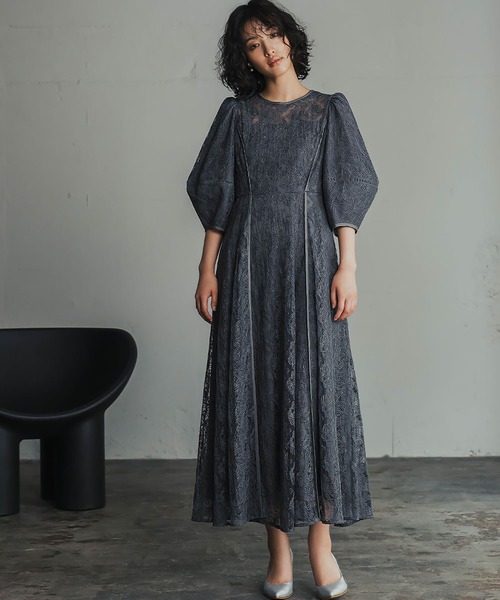GIRL パフスリーブ総レース フレア オケージョンドレス GIRL DRESS FOR NOW ドレス パフスリーブ総レース フレア ロング