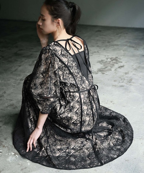 GIRL パフスリーブ総レース フレア オケージョンドレス GIRL DRESS FOR NOW ドレス パフスリーブ総レース フレア ロング