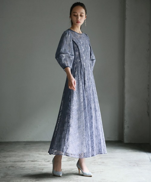 GIRL パフスリーブ総レース フレア オケージョンドレス GIRL DRESS FOR NOW ドレス パフスリーブ総レース フレア ロング