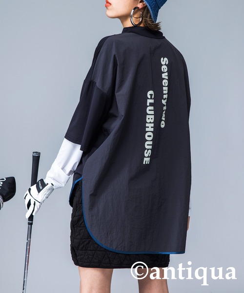 ANTIQUA GOLF STCH UVカットパイピングモックネックトップス STCH】UVカットパイピングモックネックトップス（Tシャツ