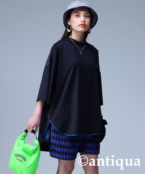 ANTIQUA GOLF STCH UVカットパイピングモックネックトップス STCH】UVカットパイピングモックネックトップス（Tシャツ