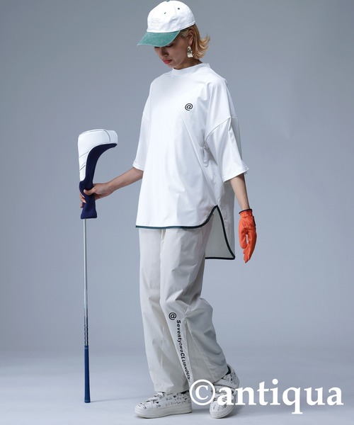 アンティカ GOLF STCH UVカットパイピングモックネックトップス ゴルフ antiqua tシャツ 「STCH」UVカットパイピングモックネック
