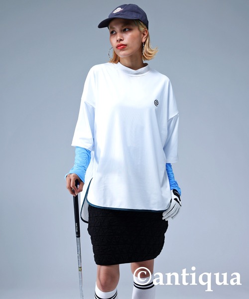ANTIQUA GOLF STCH UVカットパイピングモックネックトップス antiqua tシャツ 「STCH」UVカットパイピングモックネック