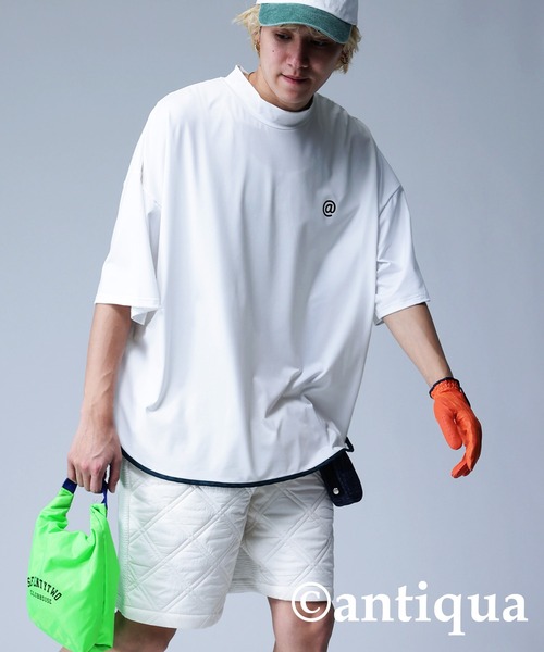 ANTIQUA GOLF STCH UVカットパイピングモックネックトップス STCH】UVカットパイピングモックネックトップス（Tシャツ