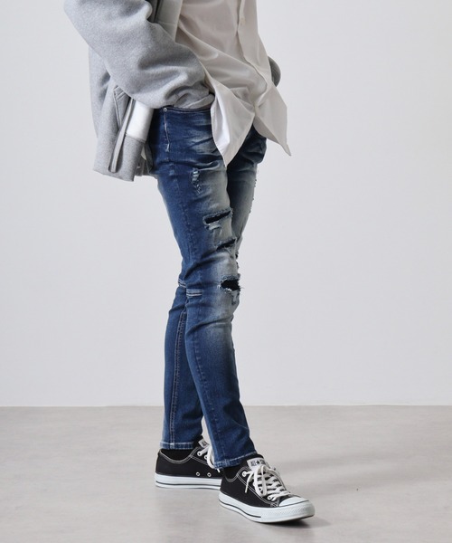EVOLUTION ジーンズ Repair 3D pique skinny pants Denim
