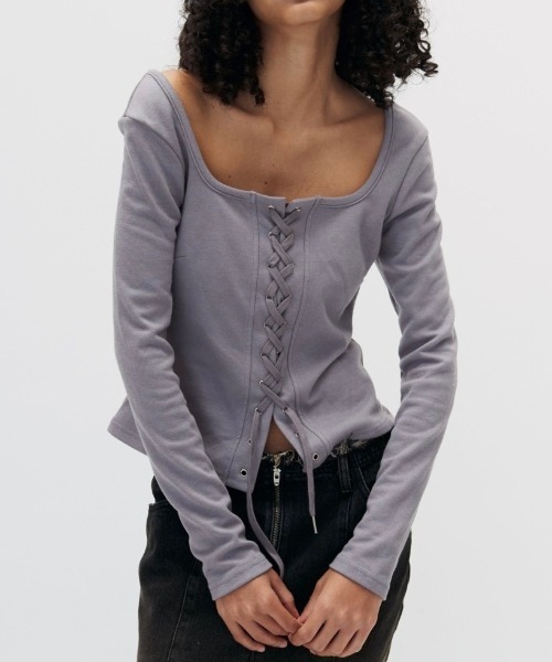 カーディガン 「SETSETSET」SQUARENECK LACEUP T-SHIRT レディース
