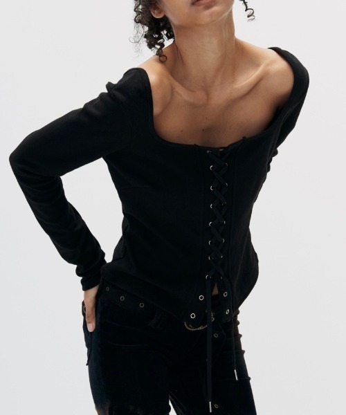 カーディガン 「SETSETSET」SQUARENECK LACEUP T-SHIRT レディース SETSETSET カーディガン 「SETSETSET」SQUARENECK LACEUP T
