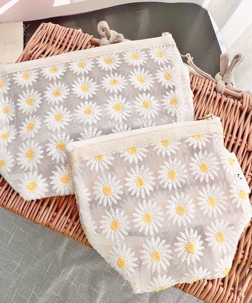 ❤︎.* はな ❤︎.*① ポーチ ポーチ フラワー刺繍 メッシュポーチ コスメポーチ レディース