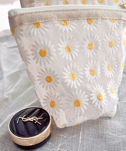 ポーチ フラワー刺繍 メッシュポーチ コスメポーチ レディース
