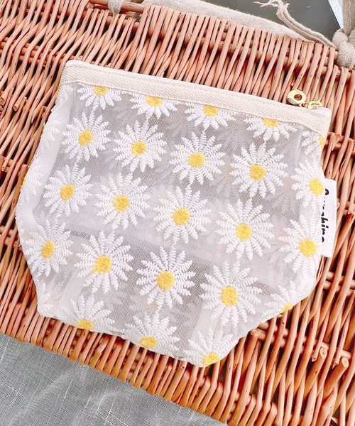 ポーチ フラワー刺繍 メッシュポーチ コスメポーチ レディース