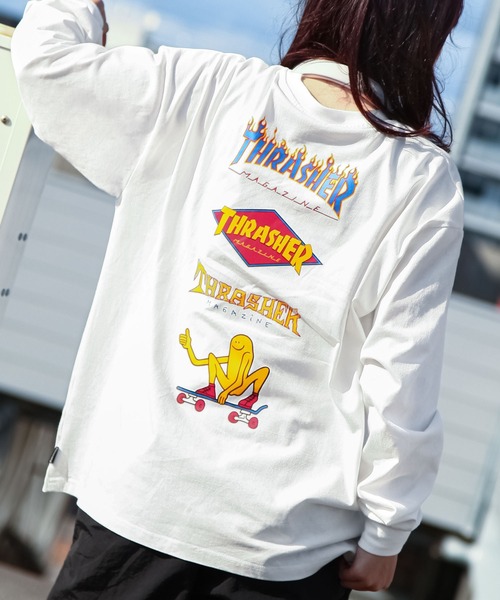【2点購入】バックプリント　長袖Tシャツ&vintageスウェット THRASHER（スラッシャー） tシャツ バックプリント 長袖 Tシャツ