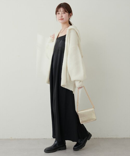 natural couture カーディガン 片畦Wzipゆるカーデ レディース