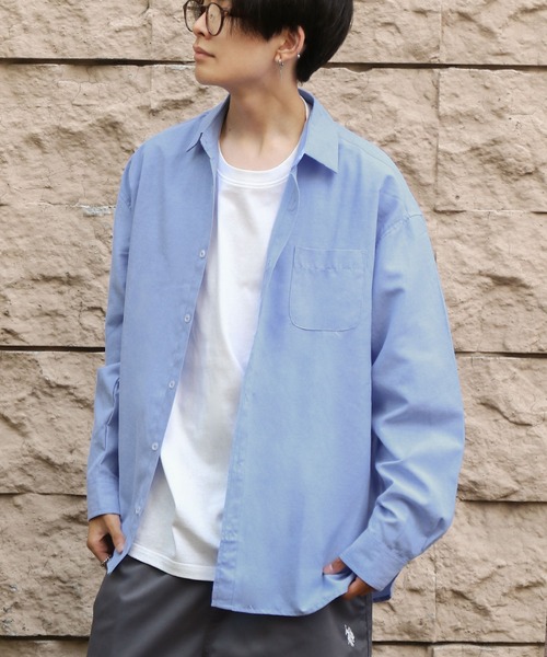 ブルー オーバーサイズ シャツ フリーサイズ ZIP FIVE シャツ 「ZIP FIVE」 CVCオックス レギュラーカラー