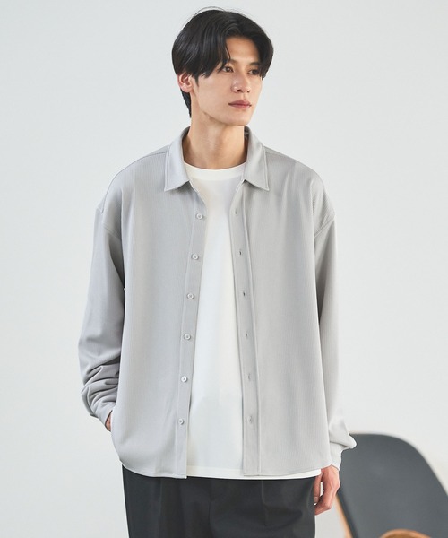 COYSEIOXBLYTHE プリーツ ボタン長袖シャツ ESSENTIALS WARDROBE シャツ ミクロリブプリーツ長袖ボタンシャツ