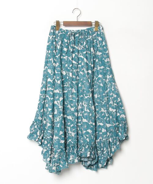 IENA LA BOUCLE」 花柄フレアスカート 38 ブルー レディース 