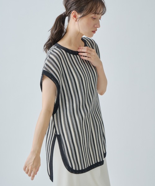 tシャツ 「WHYTO. / ホワイト」 STRIPE OPEN WORK TOPS レディース