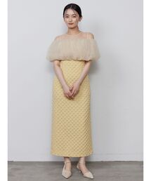 【美品/送料込み】55%オフ/半額以下/LAGUNAMOON/結婚式/ドレス LAGUNAMOON ラグナムーン LADYパイピング切り替えレースドレス