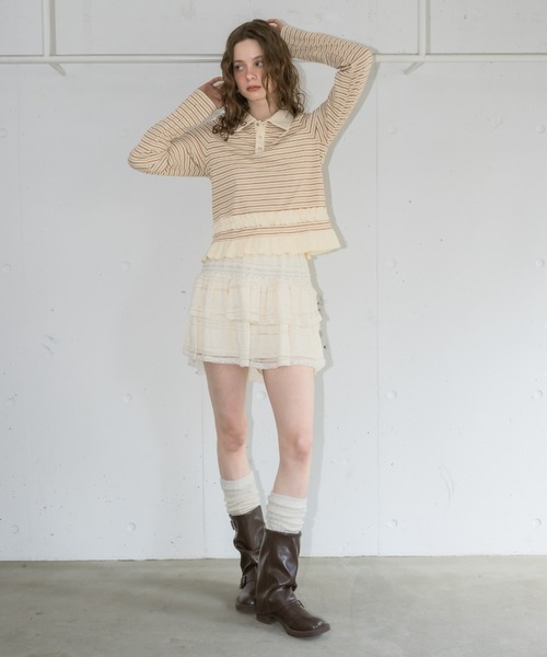 tシャツ border frill polo shirt／ボーダーフリルポロシャツ