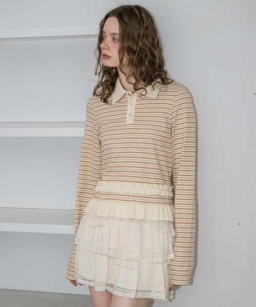 tシャツ border frill polo shirt／ボーダーフリルポロシャツ